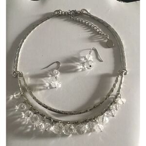 New~Silver Faceted Crystal Double Drop Beads ChaCha Choker Necklace/Earring Set